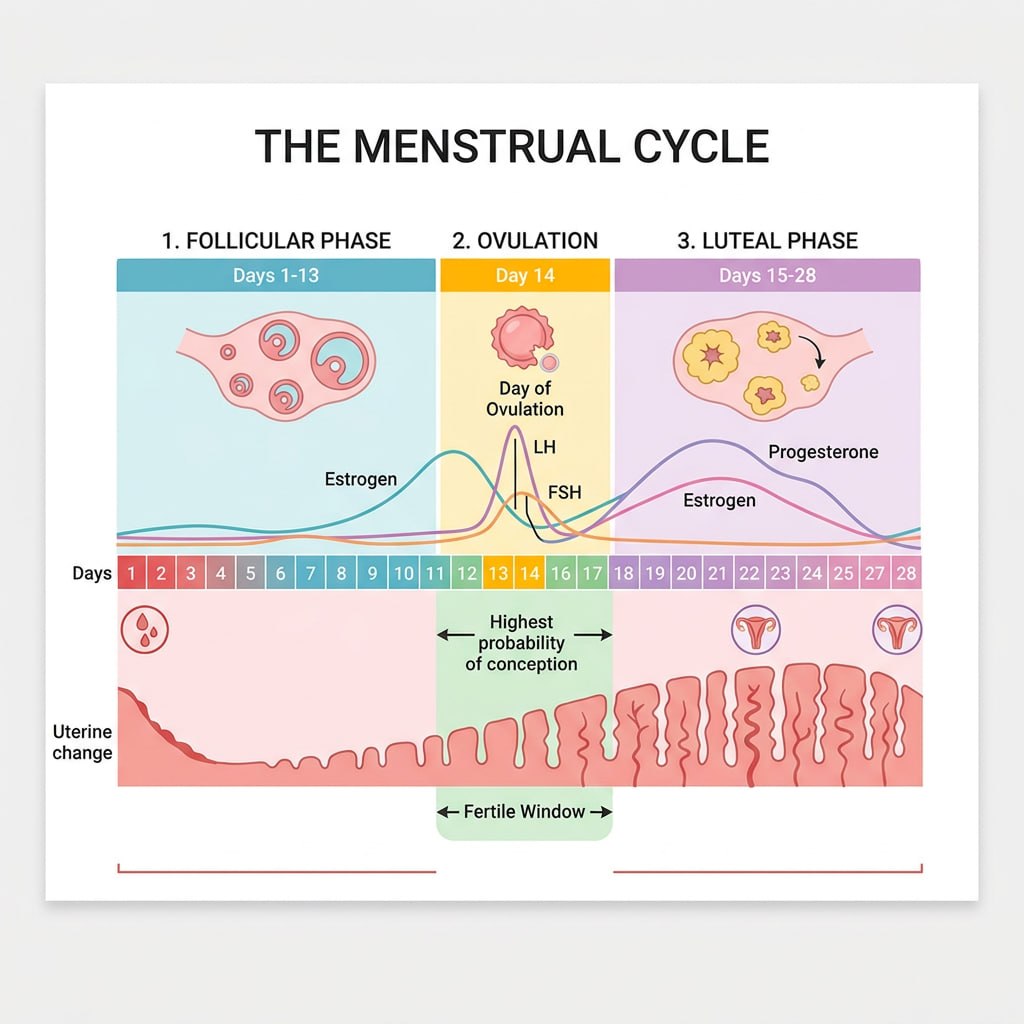 Menstrual cycle phases and ovulation diagram